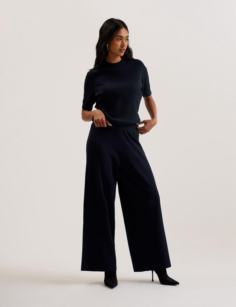 Navy Ted Baker ELLIHAA - Ribbed Knit Half Sleeve Women Tops | Ireland  9168-BTMSY
