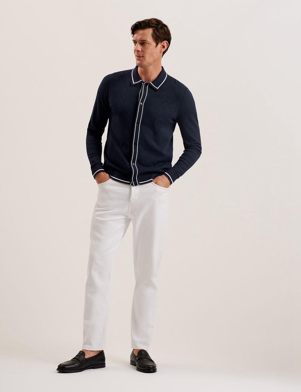 Navy Ted Baker ELMDON LS Diamond Button Through Men Casual Shirts | Ireland  1763-DZWMT