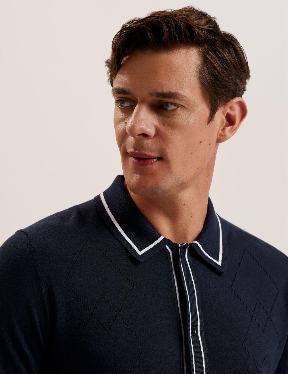 Navy Ted Baker ELMDON LS Diamond Button Through Men Casual Shirts | Ireland  1763-DZWMT