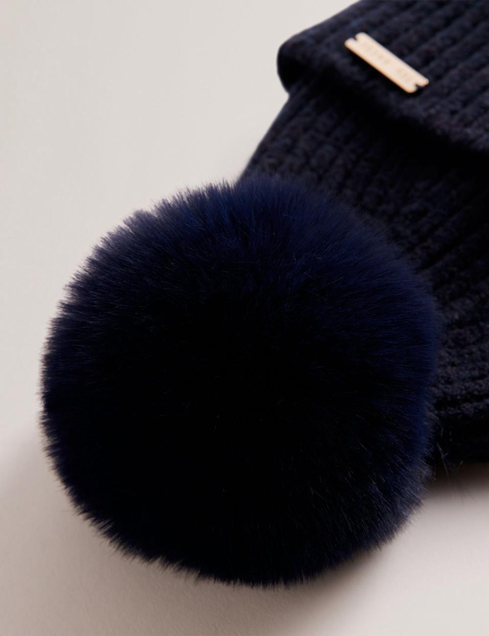 Navy Ted Baker EMILYYA - Ribbed Knit Fluffy Bobble Women Hats | Ireland  2456-IXQDF