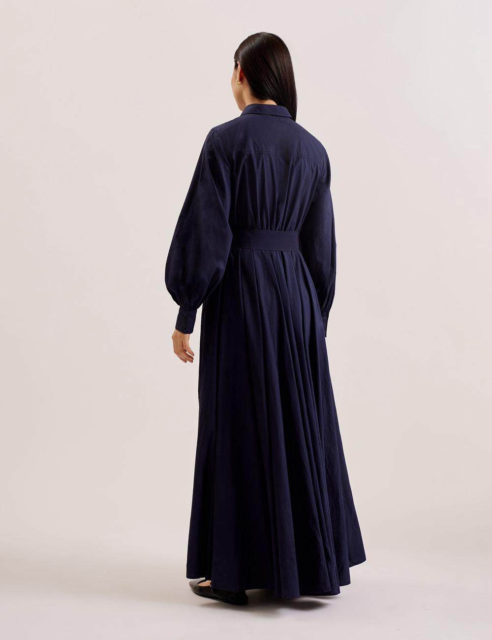 Navy Ted Baker ENE - Cotton Maxi Shirt Dress With Belt Women Maxi Dresses | Ireland  1485-OUQHV