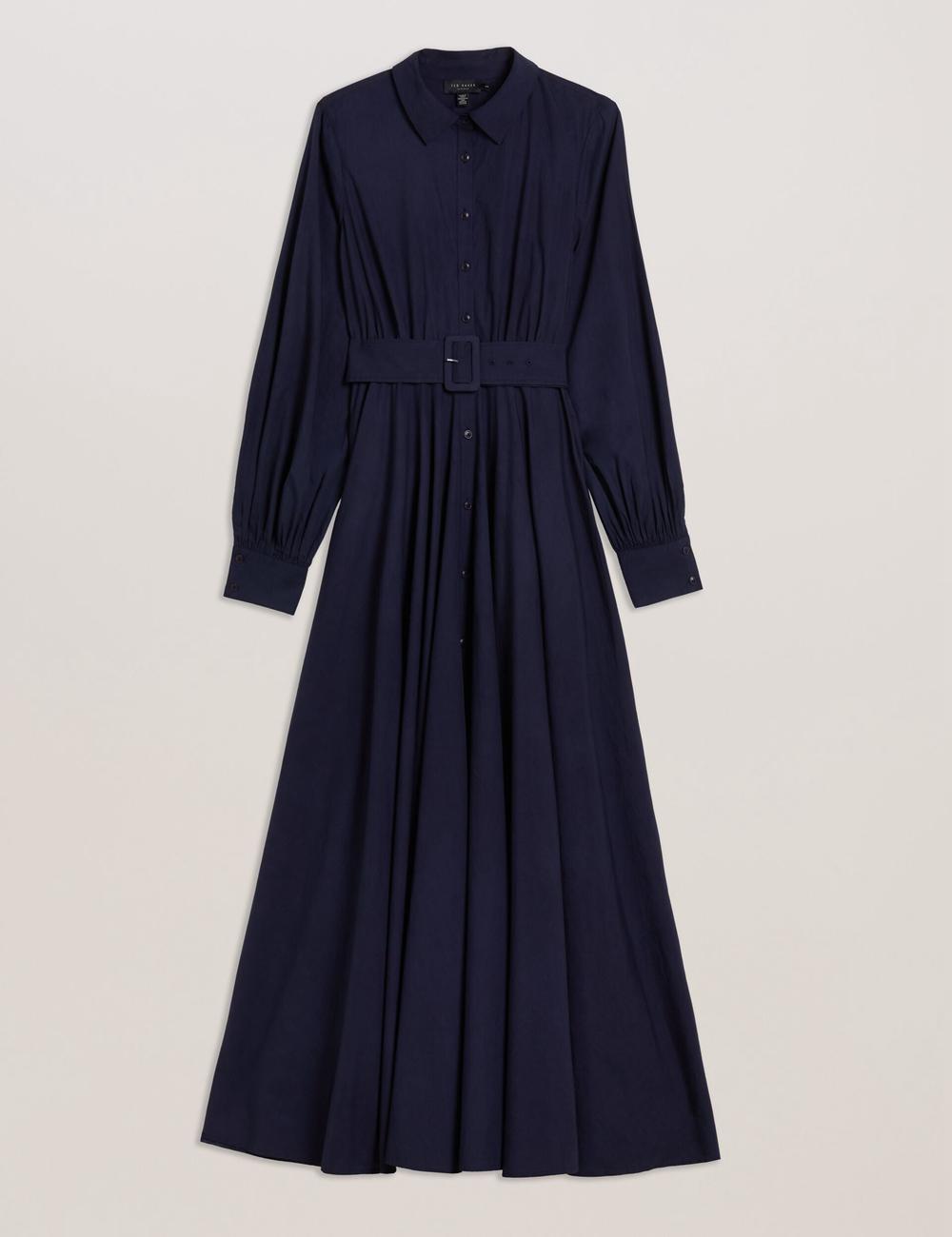 Navy Ted Baker ENE - Cotton Maxi Shirt Dress With Belt Women Maxi Dresses | Ireland  1485-OUQHV