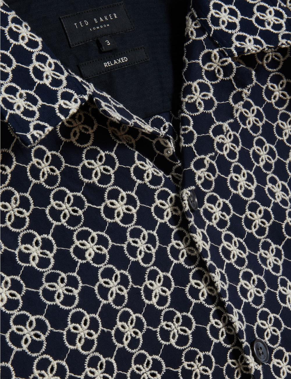Navy Ted Baker FINLAYS - Short Sleeve Relaxed Embroidered Men Casual Shirts | Ireland  9261-SFQIN