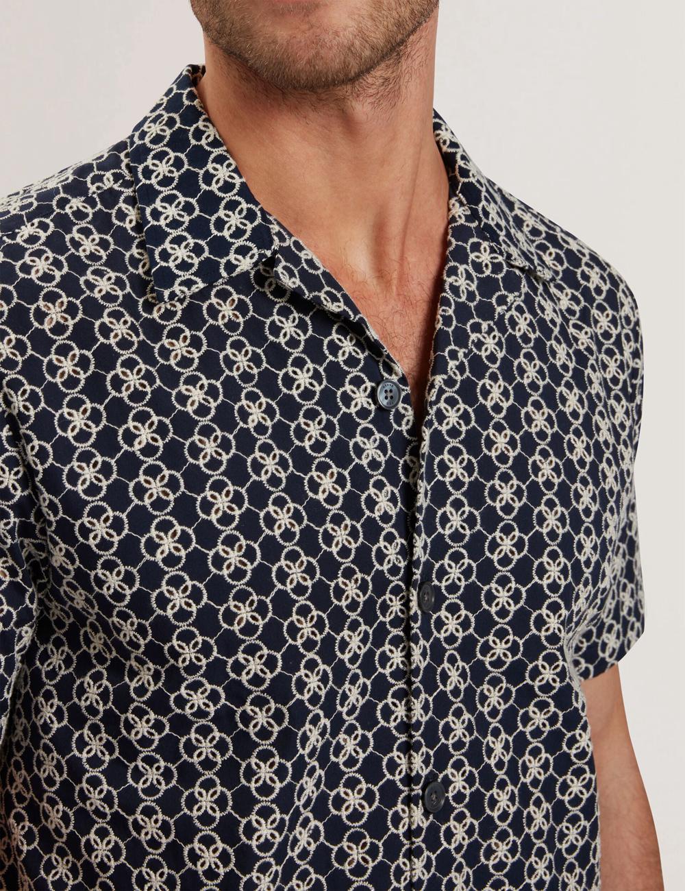 Navy Ted Baker FINLAYS - Short Sleeve Relaxed Embroidered Men Casual Shirts | Ireland  9261-SFQIN