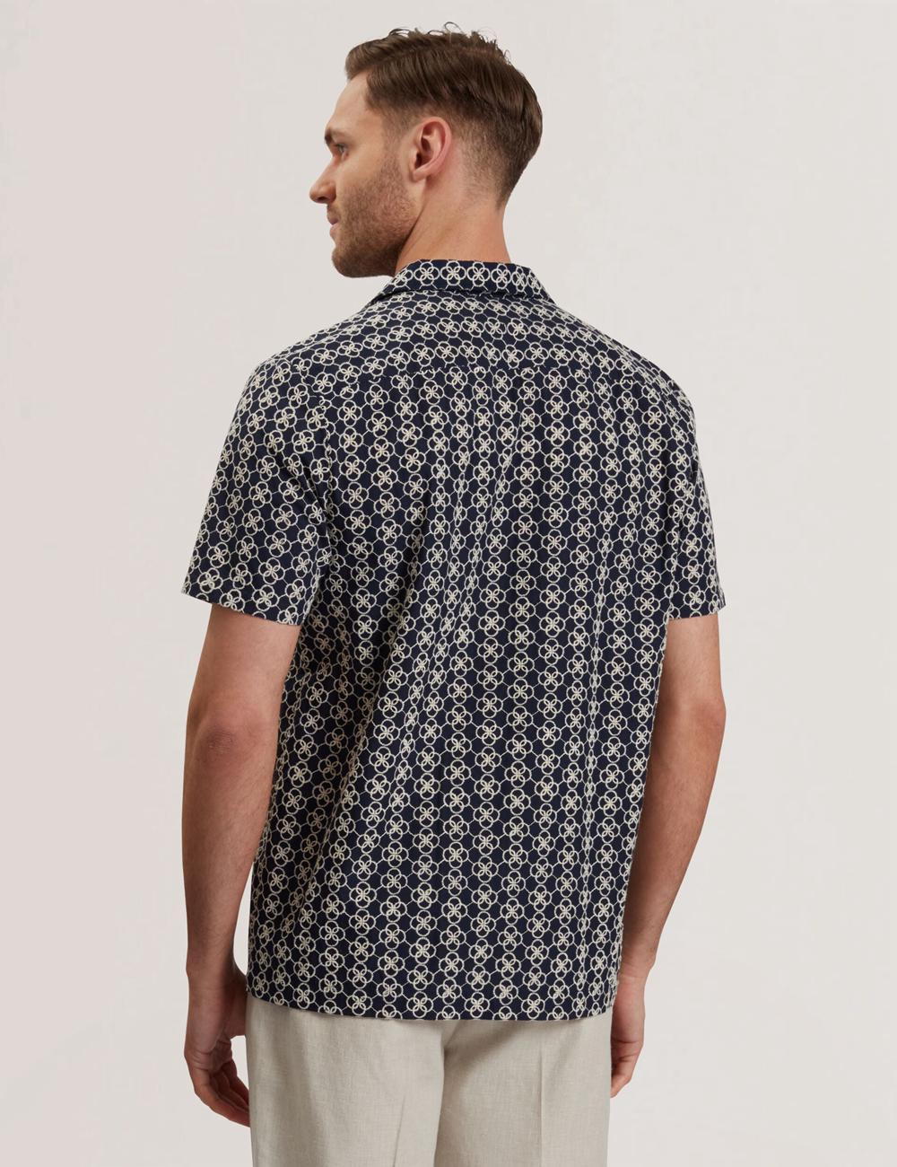 Navy Ted Baker FINLAYS - Short Sleeve Relaxed Embroidered Men Casual Shirts | Ireland  9261-SFQIN