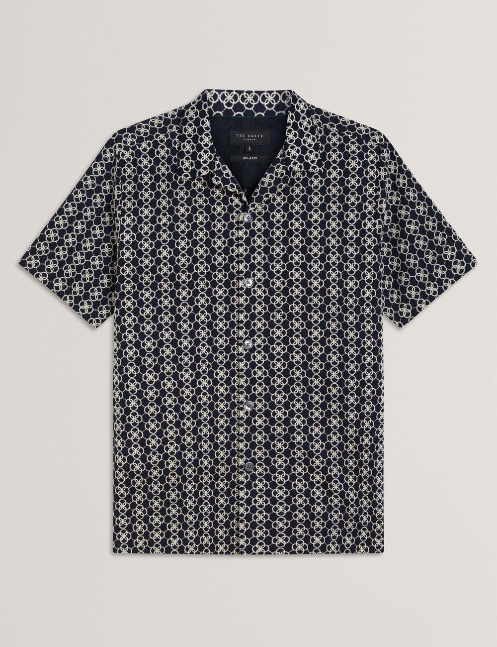 Navy Ted Baker FINLAYS - Short Sleeve Relaxed Embroidered Men Casual Shirts | Ireland  9261-SFQIN