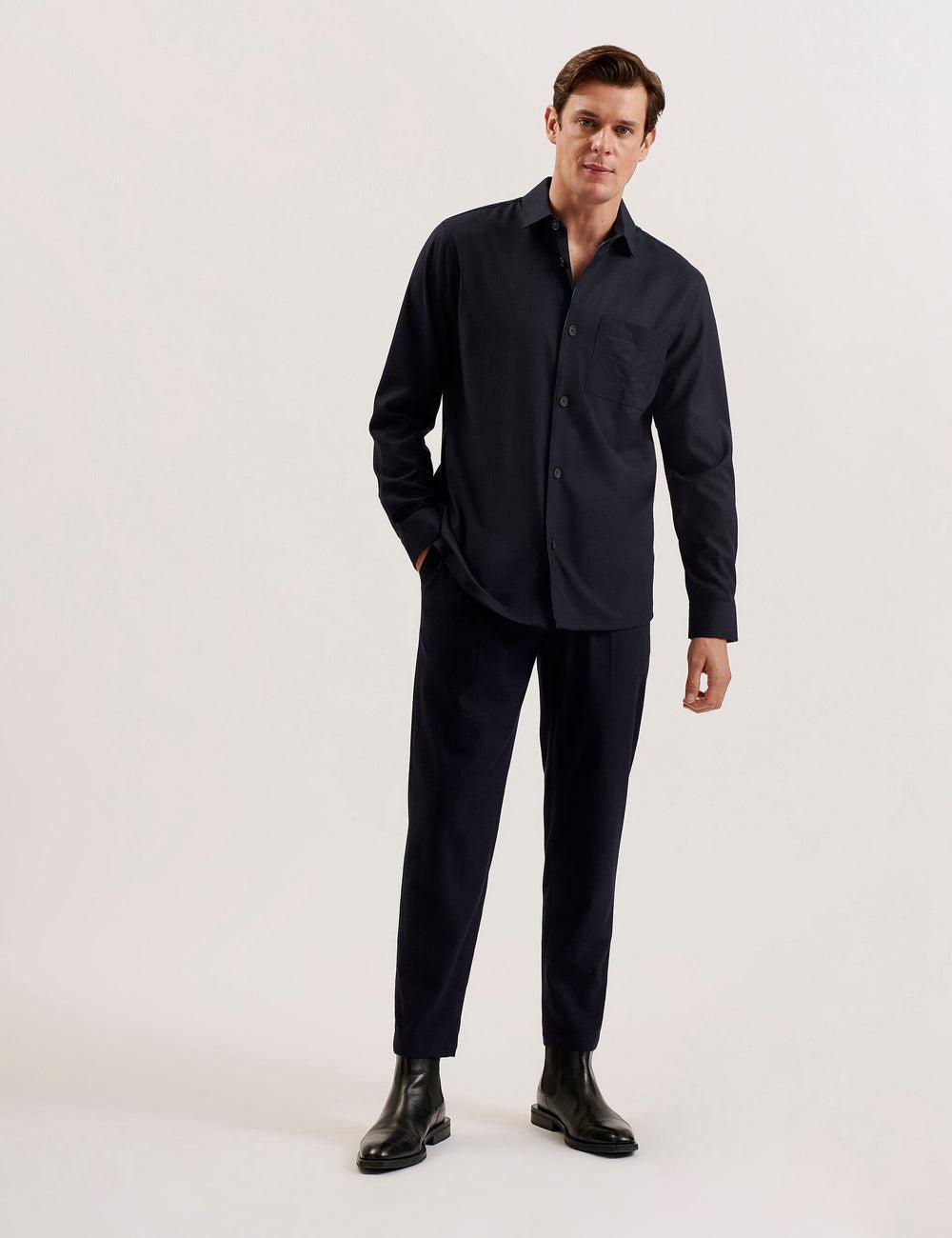 Navy Ted Baker GAIUS - Wool Blend With Pocket Detail Men Casual Shirts | Ireland  6920-ASVJN