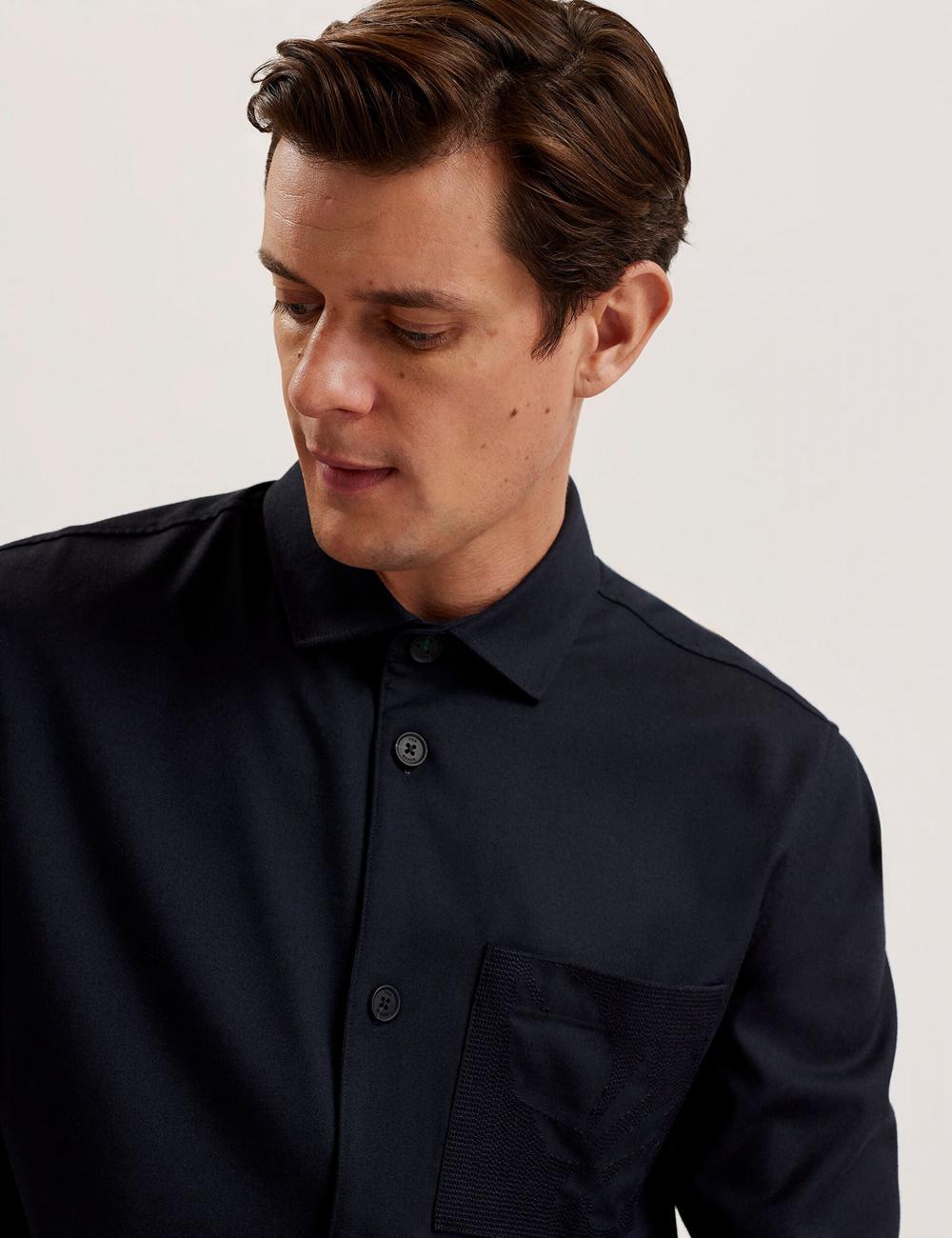 Navy Ted Baker GAIUS - Wool Blend With Pocket Detail Men Casual Shirts | Ireland  6920-ASVJN