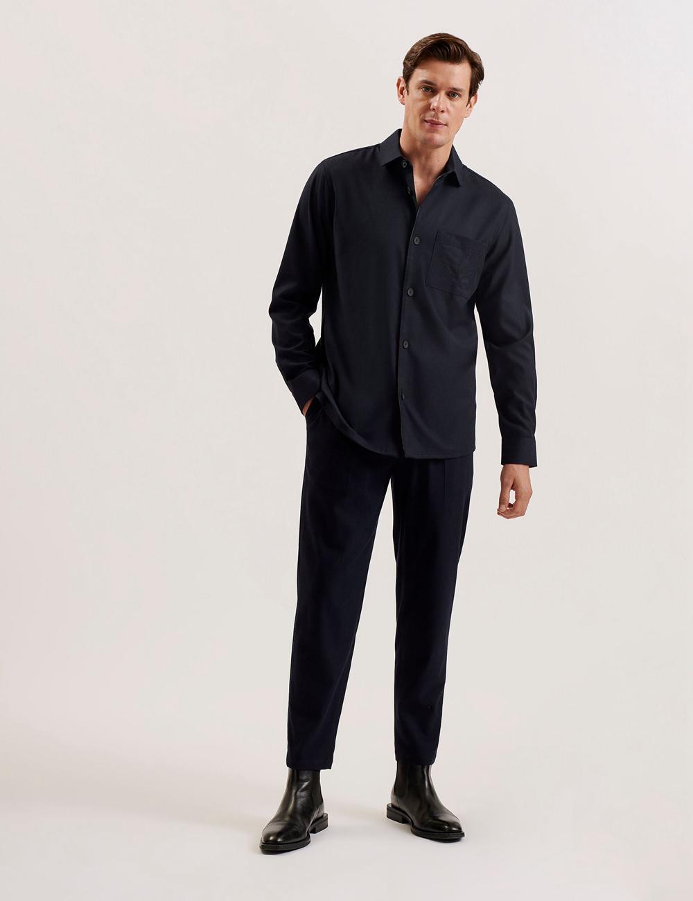 Navy Ted Baker GAIUS - Wool Blend With Pocket Detail Men Casual Shirts | Ireland  6920-ASVJN