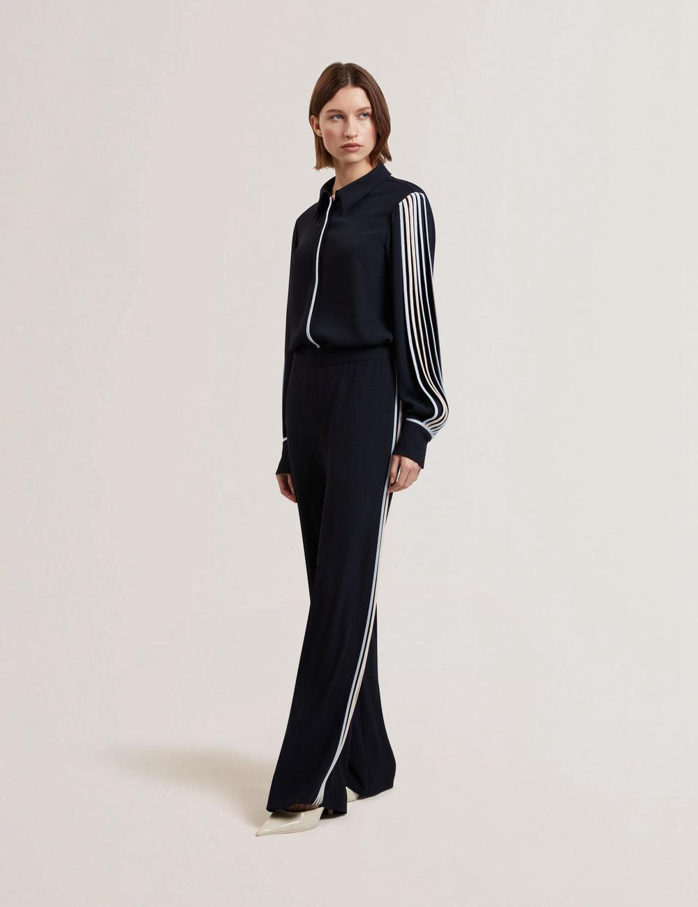 Navy Ted Baker GORJJA - Piping Detail Wide Leg Crepe Women Trousers | Ireland  2569-OFISJ