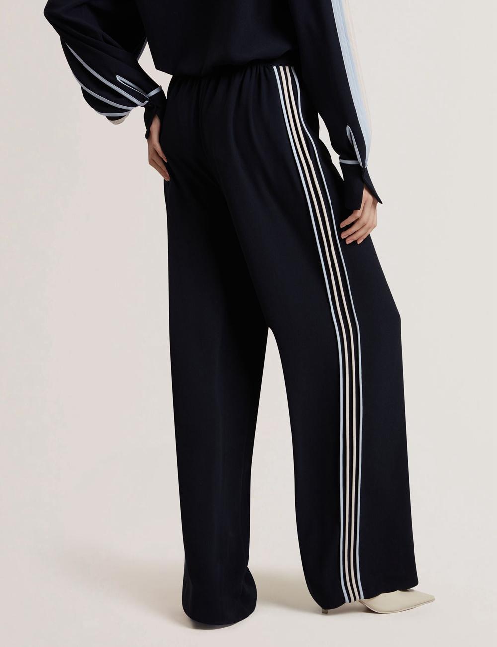Navy Ted Baker GORJJA - Piping Detail Wide Leg Crepe Women Trousers | Ireland  2569-OFISJ