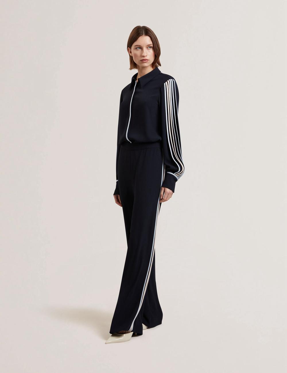 Navy Ted Baker GORJJA - Piping Detail Wide Leg Crepe Women Trousers | Ireland  2569-OFISJ