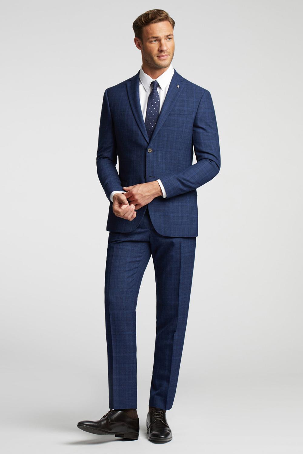 Navy Ted Baker HOYLETS - Soft Check Slim Fit Suit Men Trousers | Ireland  8379-DIPKV