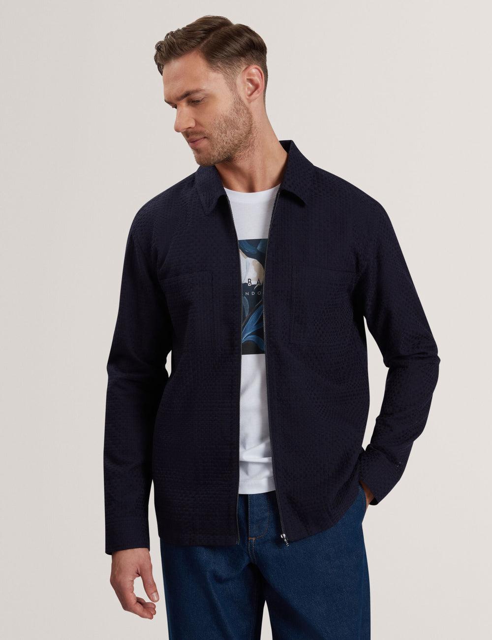 Navy Ted Baker KAILINS - Long Sleeve Zip-Through Cotton Overshirt Men Overshirts | Ireland  3264-KDLGR
