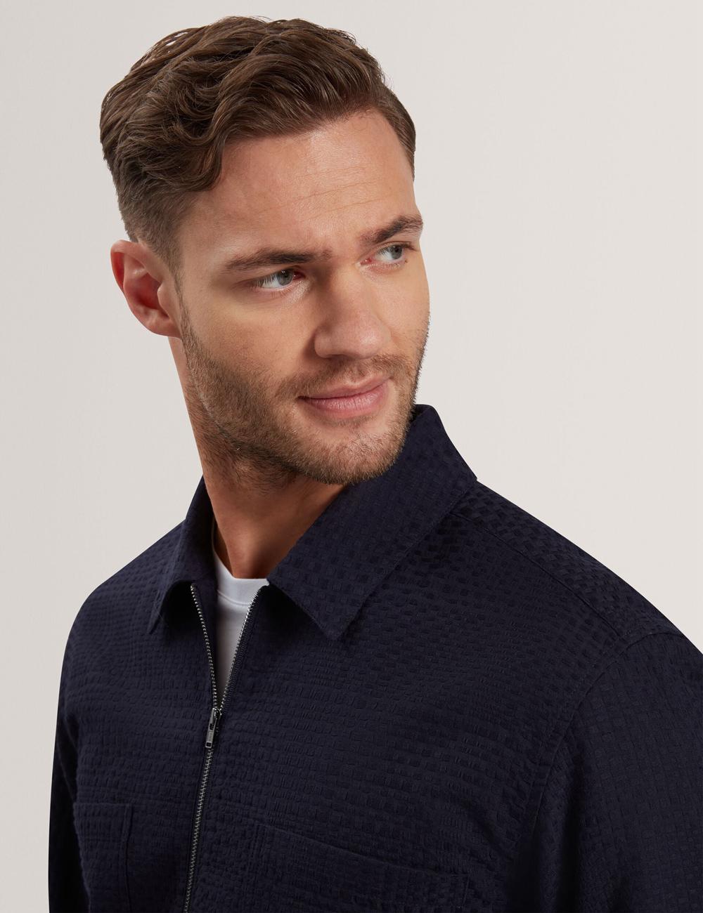 Navy Ted Baker KAILINS - Long Sleeve Zip-Through Cotton Overshirt Men Overshirts | Ireland  3264-KDLGR