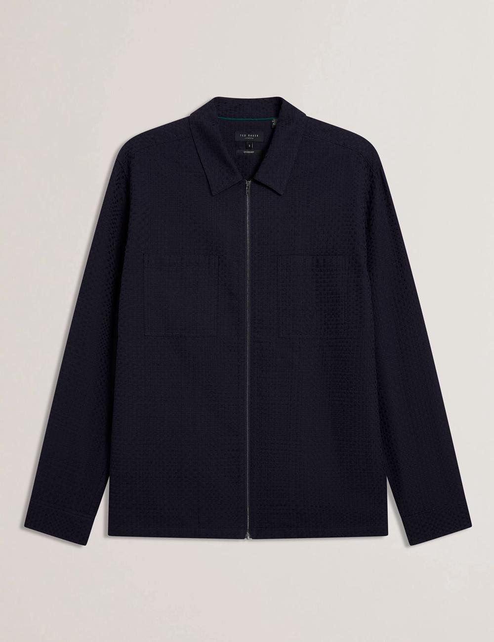 Navy Ted Baker KAILINS - Long Sleeve Zip-Through Cotton Overshirt Men Overshirts | Ireland  3264-KDLGR