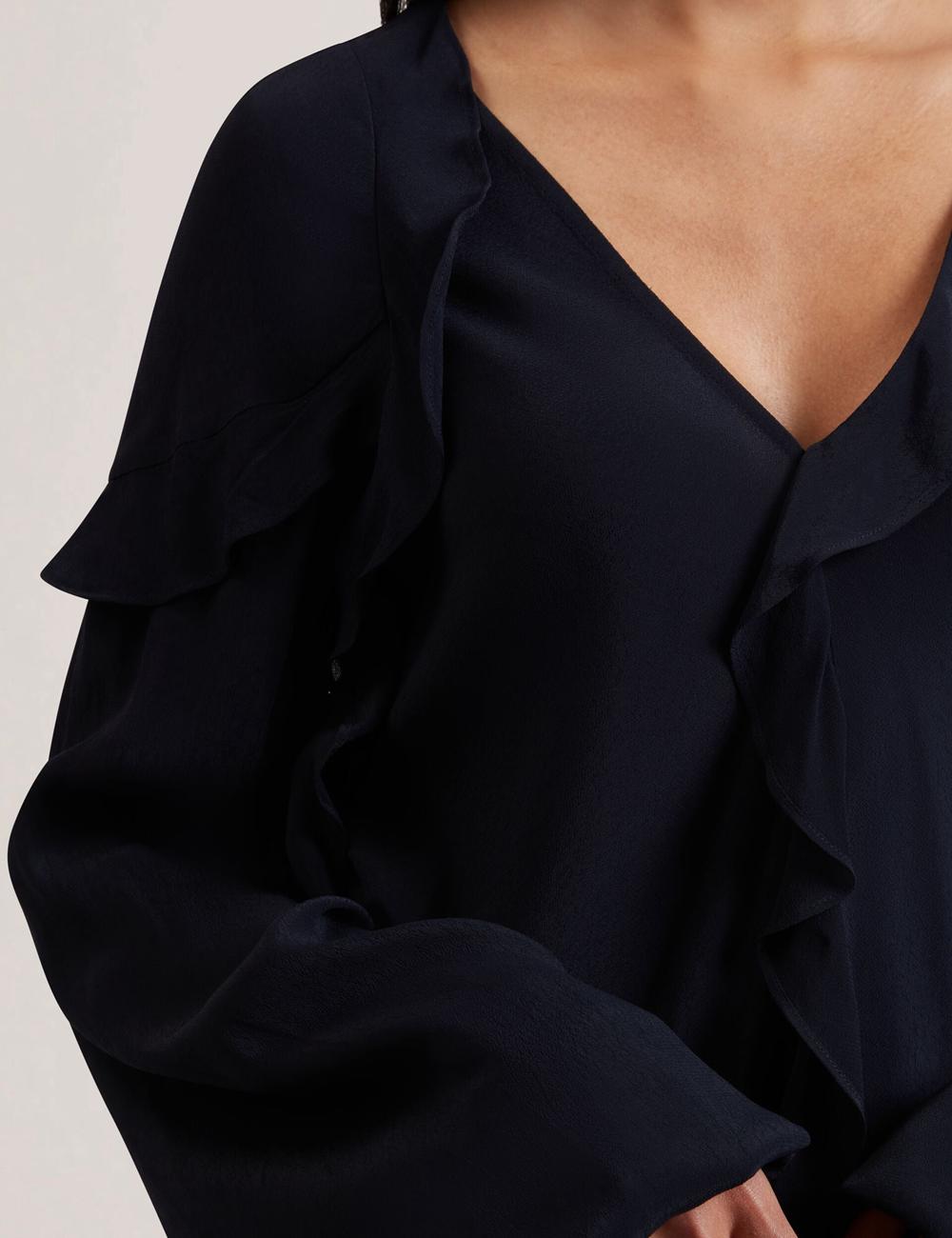 Navy Ted Baker KAYFA - Waterfall Ruffle Trim Long Sleeve Women Blouses | Ireland  3287-DHOFA