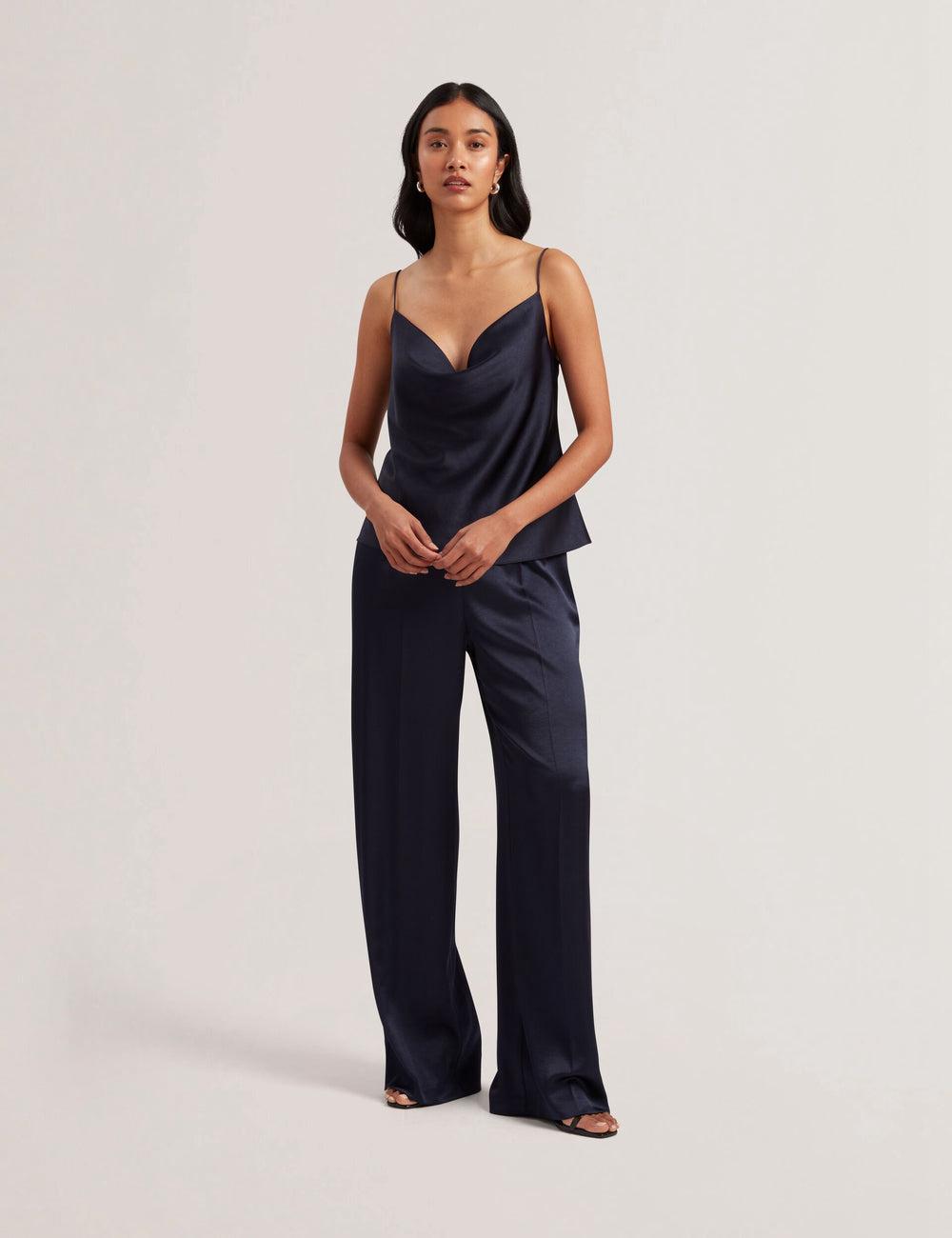 Navy Ted Baker KITI - Satin Cowl Neck Strappy Cami Women Tops | Ireland  1286-UZFXV