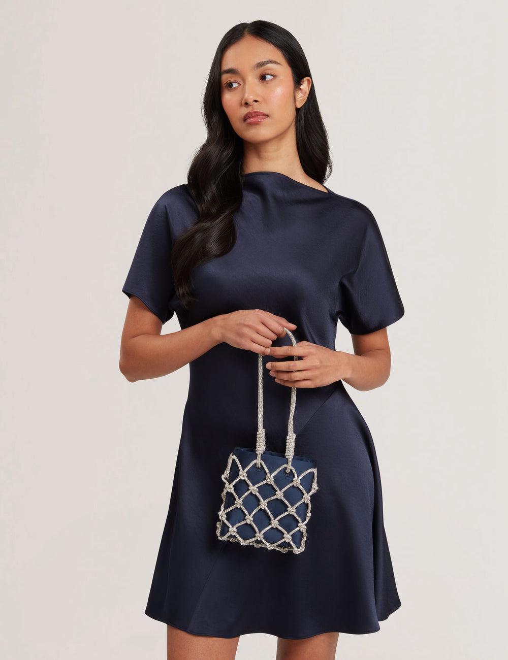 Navy Ted Baker KYLIA - Crystal Cage Satin Mini Women Shoulder Bags | Ireland  7954-YCWQI