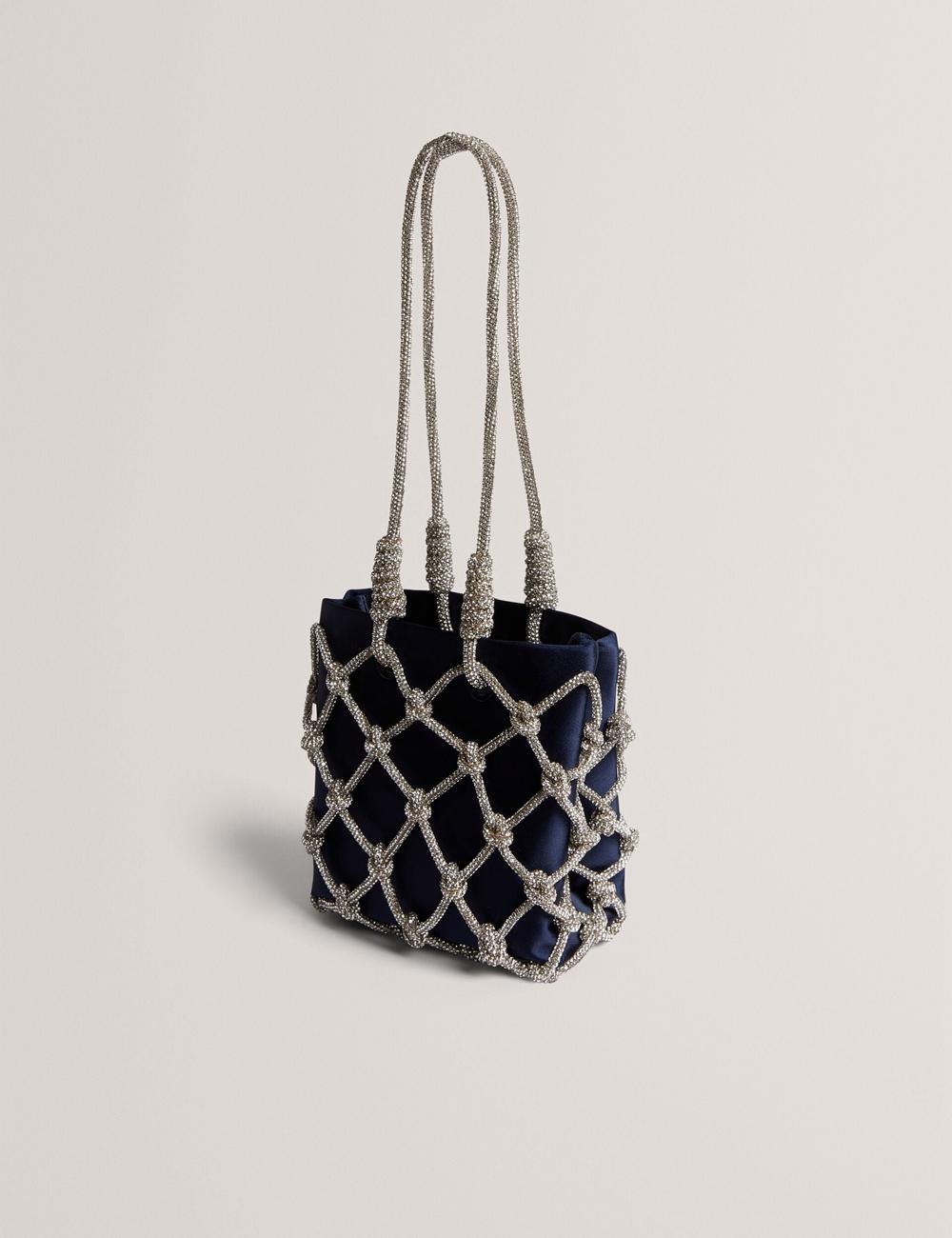 Navy Ted Baker KYLIA - Crystal Cage Satin Mini Women Shoulder Bags | Ireland  7954-YCWQI
