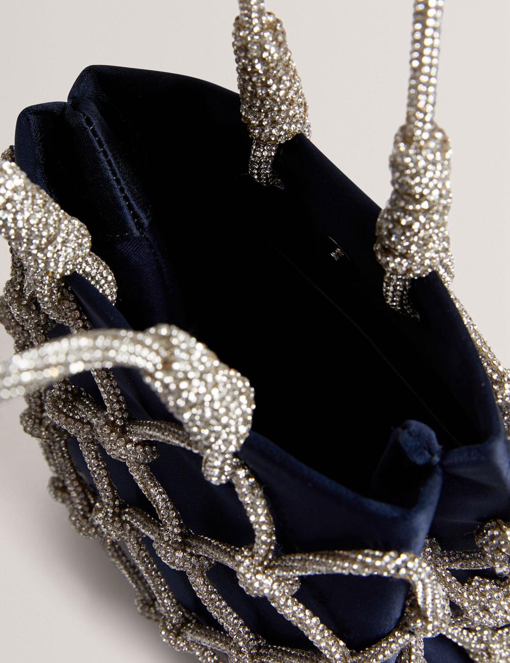 Navy Ted Baker KYLIA - Crystal Cage Satin Mini Women Shoulder Bags | Ireland  7954-YCWQI