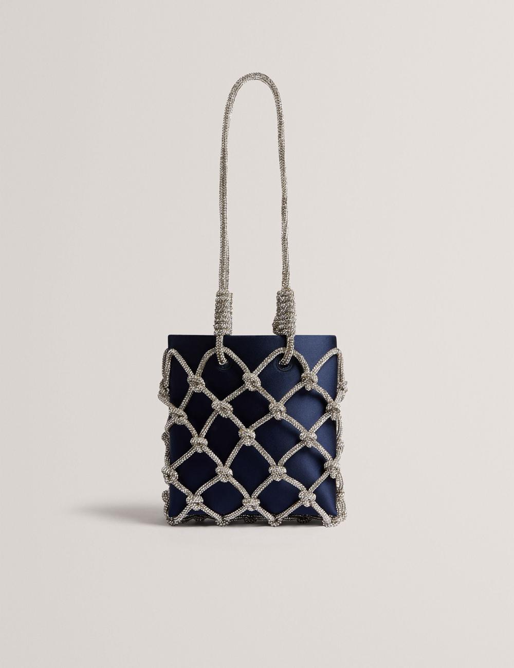 Navy Ted Baker KYLIA - Crystal Cage Satin Mini Women Shoulder Bags | Ireland  7954-YCWQI