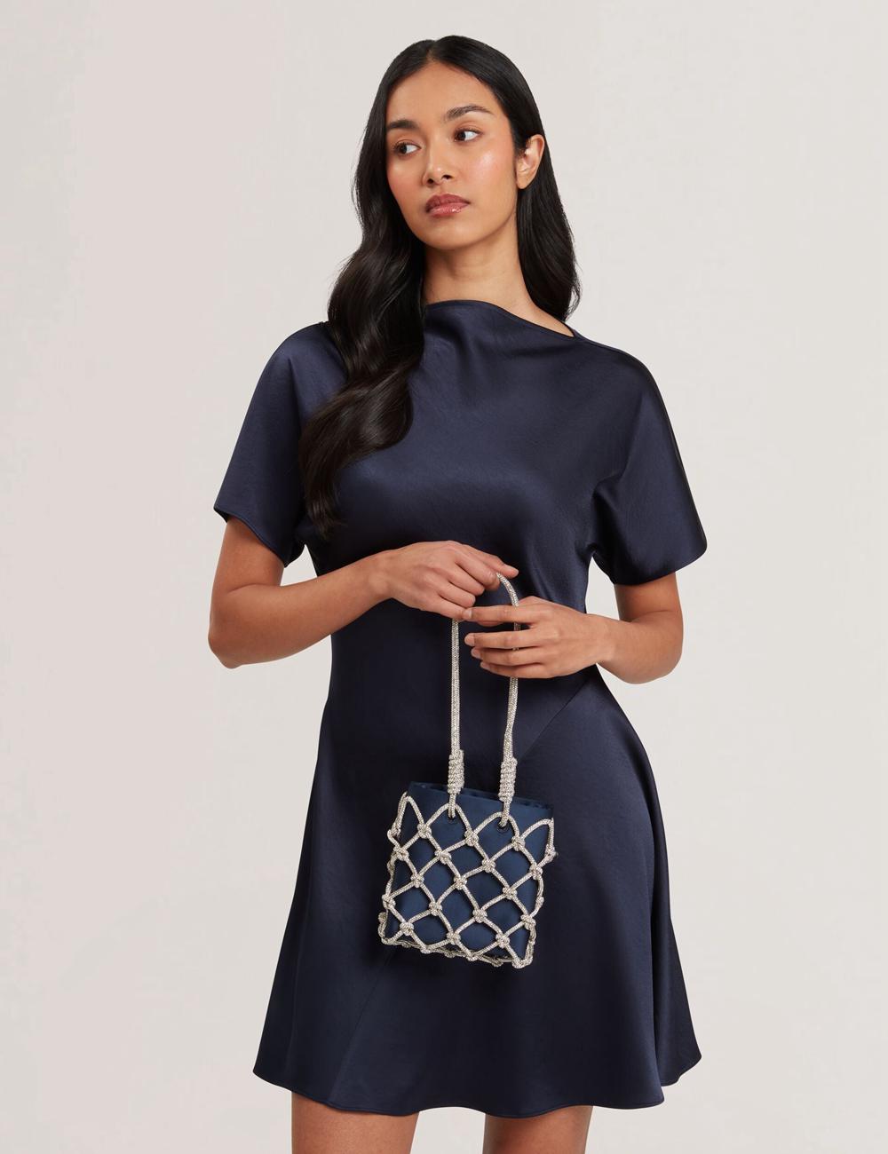 Navy Ted Baker KYLIA - Crystal Cage Satin Mini Women Shoulder Bags | Ireland  7954-YCWQI