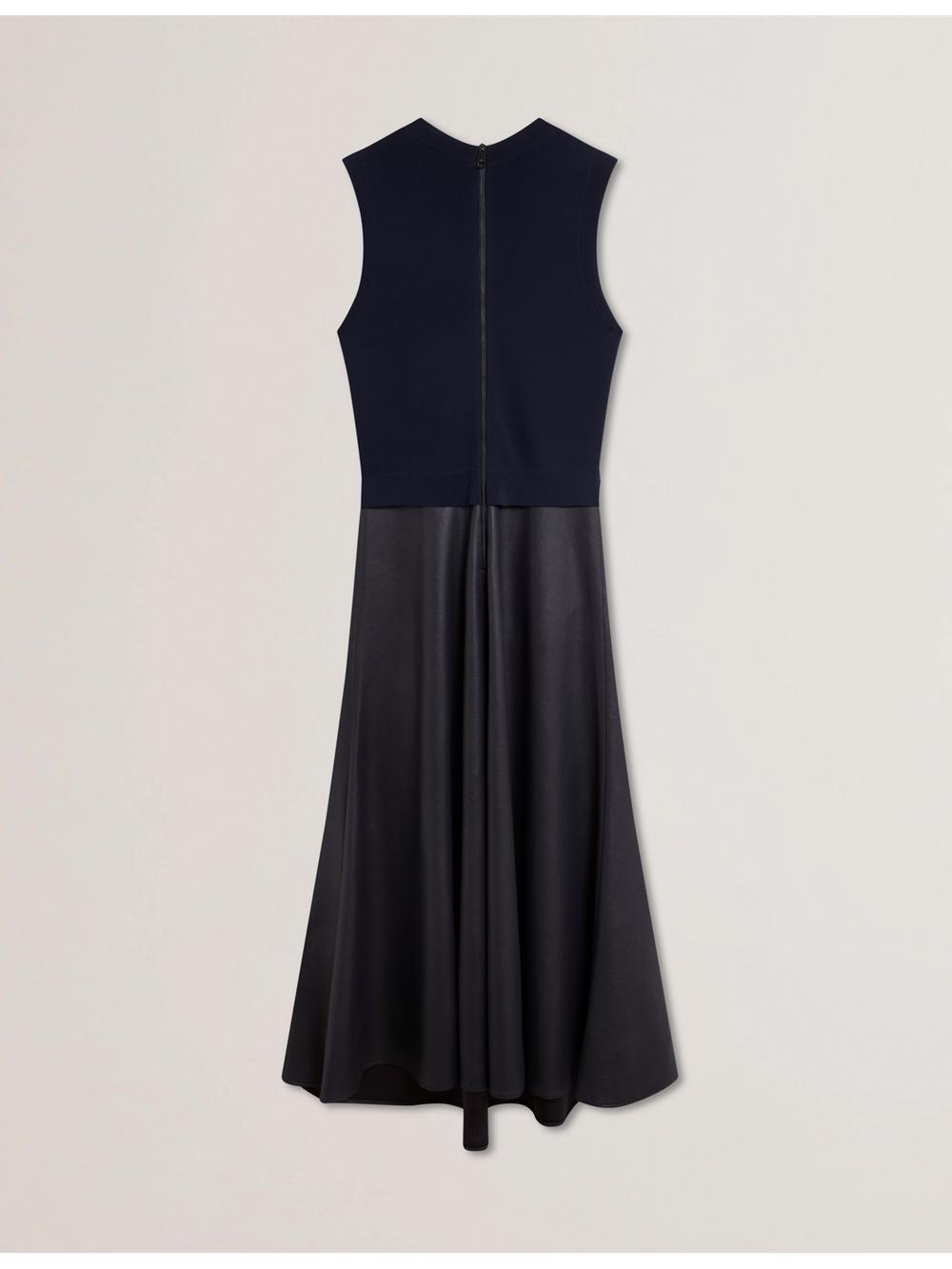 Navy Ted Baker LABASA - Sleeveless Knit Faux Leather Women Midi Dresses | Ireland  8349-YAKMT