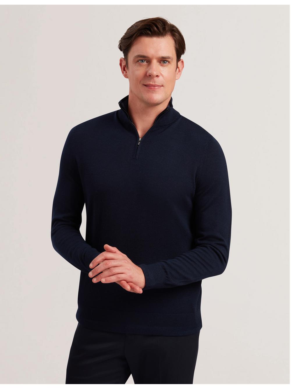 Navy Ted Baker LIMEHAS - Wool Quarter Zip Funnel Neck Sweater Men Jumpers | Ireland  2578-DPYGQ