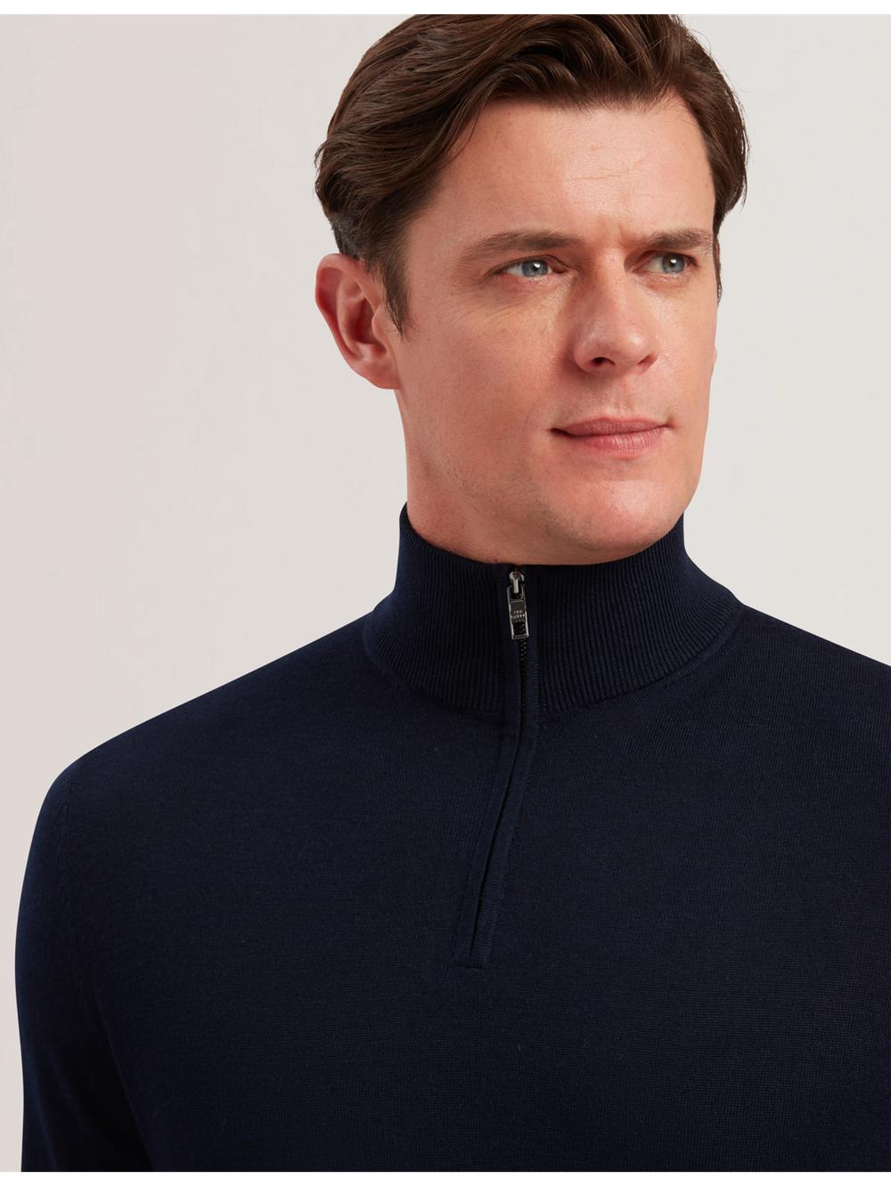 Navy Ted Baker LIMEHAS - Wool Quarter Zip Funnel Neck Sweater Men Jumpers | Ireland  2578-DPYGQ