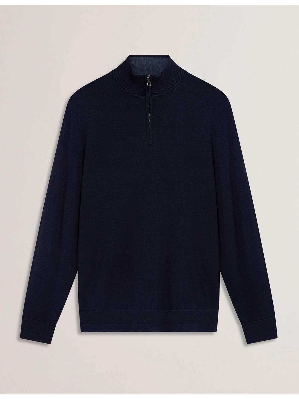 Navy Ted Baker LIMEHAS - Wool Quarter Zip Funnel Neck Sweater Men Jumpers | Ireland  2578-DPYGQ