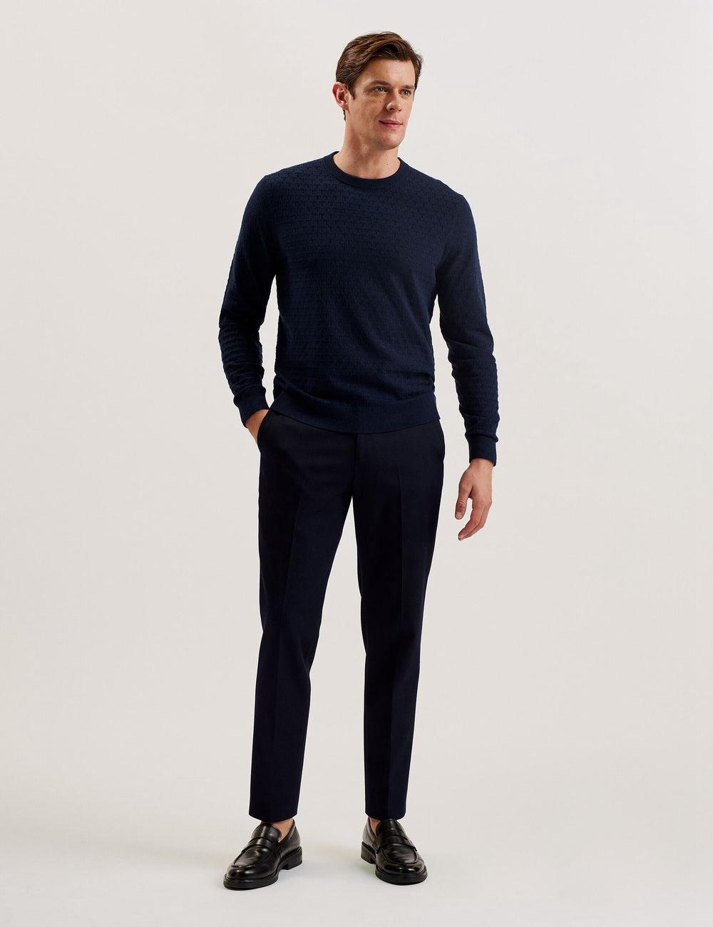Navy Ted Baker LOUNG - Textured T Knit Crew Neck Men Jumpers | Ireland  8034-LDROH