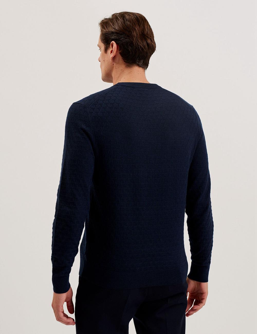 Navy Ted Baker LOUNG - Textured T Knit Crew Neck Men Jumpers | Ireland  8034-LDROH