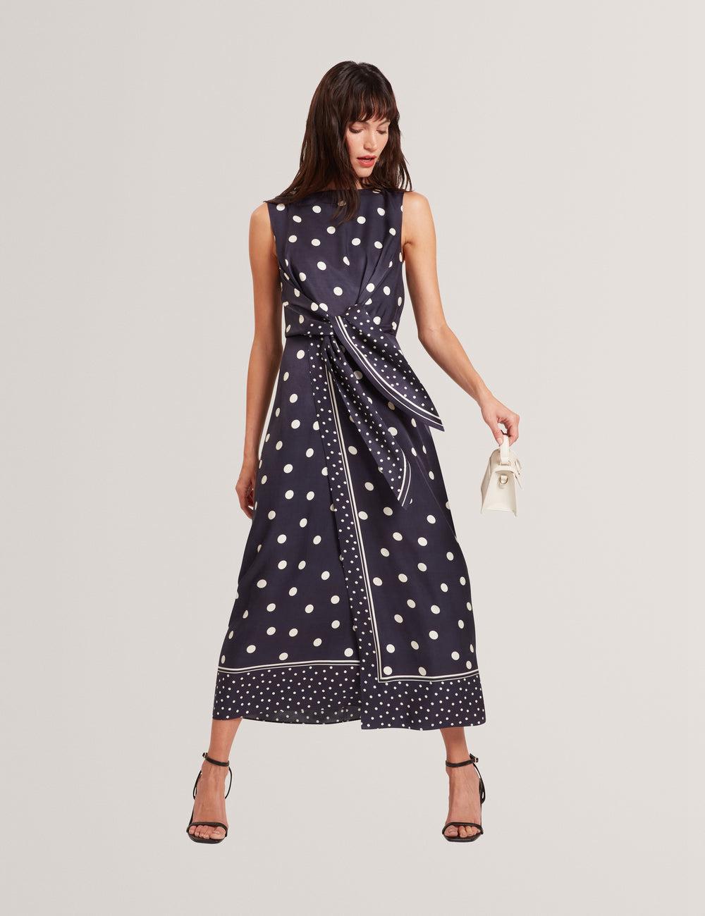 Navy Ted Baker MALMOA - Polka Dot Detail Column Women Midi Dresses | Ireland  1826-ELYKS