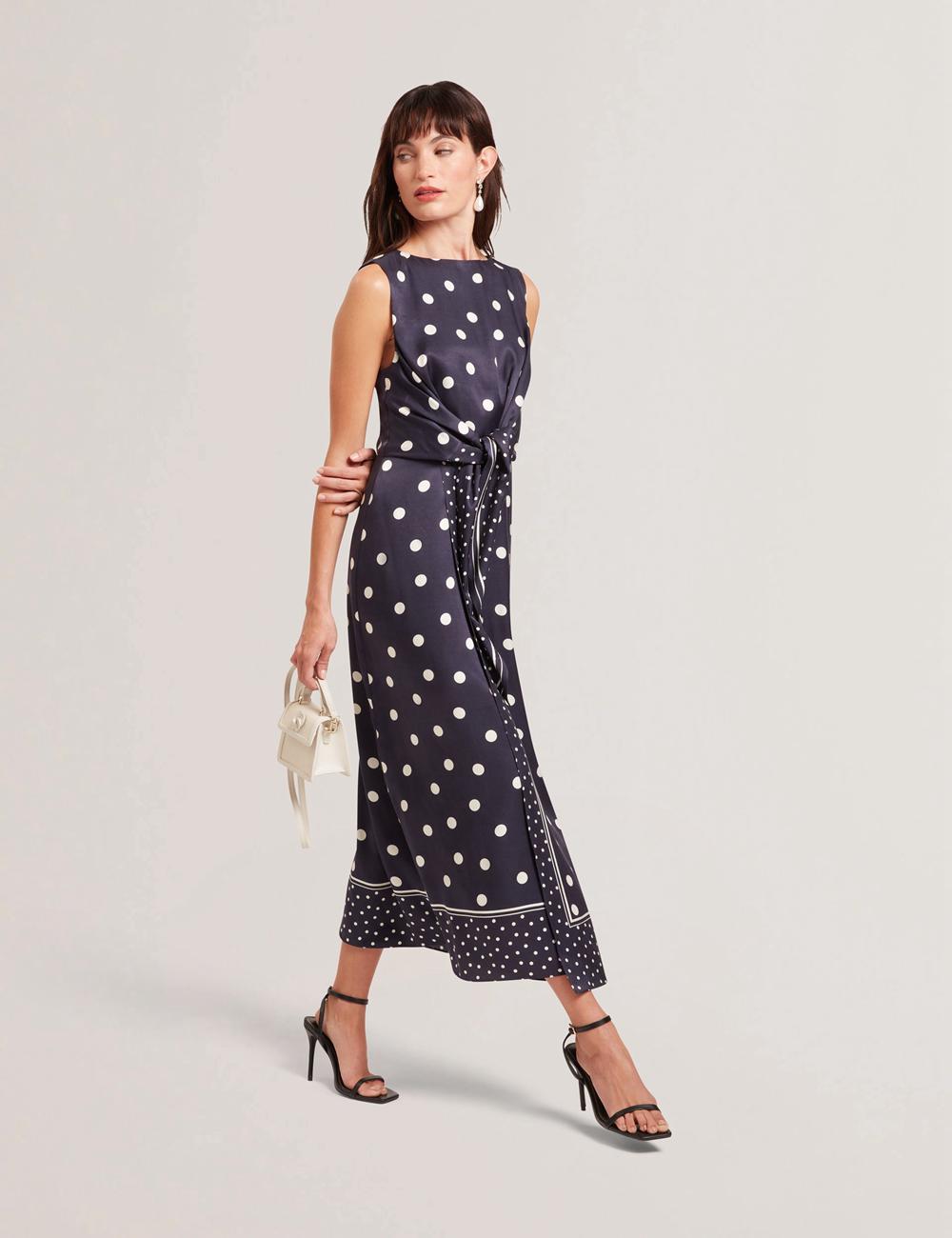 Navy Ted Baker MALMOA - Polka Dot Detail Column Women Midi Dresses | Ireland  1826-ELYKS