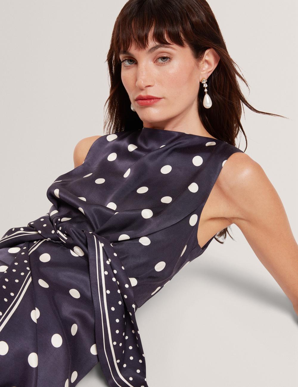 Navy Ted Baker MALMOA - Polka Dot Detail Column Women Midi Dresses | Ireland  1826-ELYKS