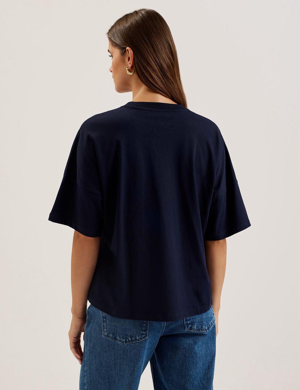 Navy Ted Baker MALORRY - Embroidered Logo Boxy Cotton Women T-Shirts | Ireland  2573-GUSPC