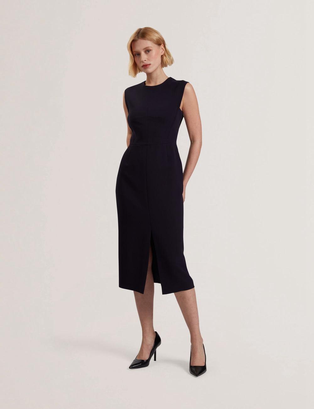 Navy Ted Baker MANABDL - Tailored Sleeveless With Front Split Women Midi Dresses | Ireland  7043-CJGIH