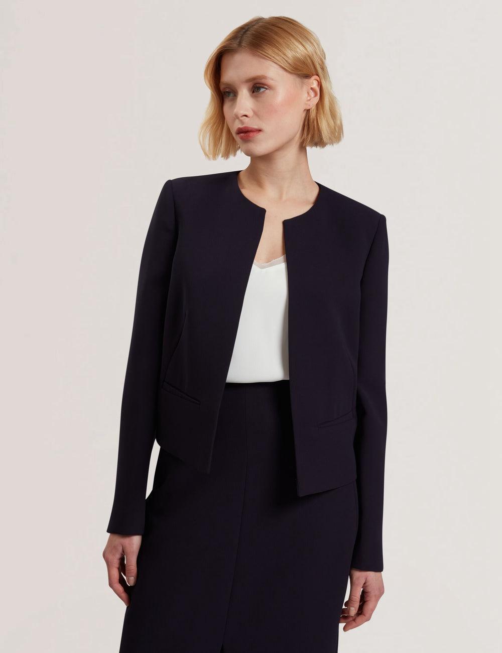 Navy Ted Baker MANABJL - Tailored Round Neck Cropped Open Women Jackets | Ireland  9084-NOSDH
