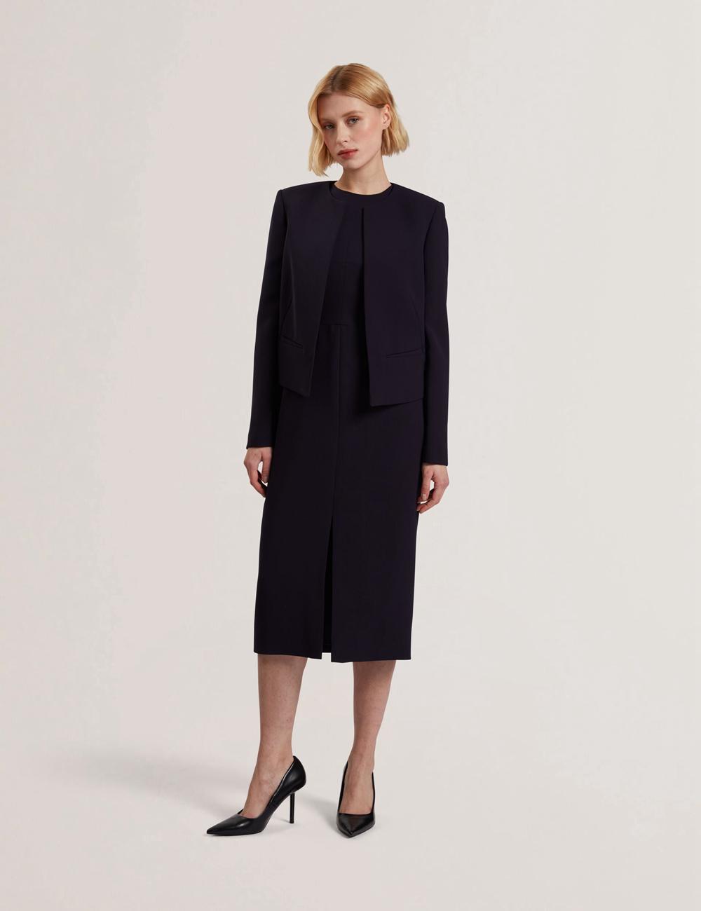 Navy Ted Baker MANABJL - Tailored Round Neck Cropped Open Women Jackets | Ireland  9084-NOSDH