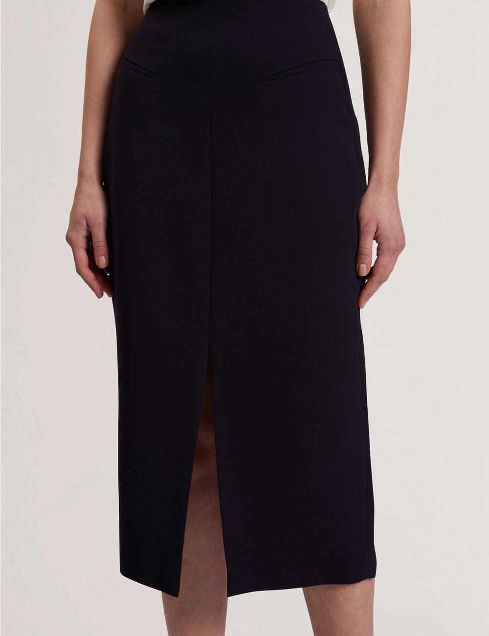 Navy Ted Baker MANABSL - Tailored Midi Pencil Skirt With Front Split Women Midi Skirts | Ireland  6079-GUNXW