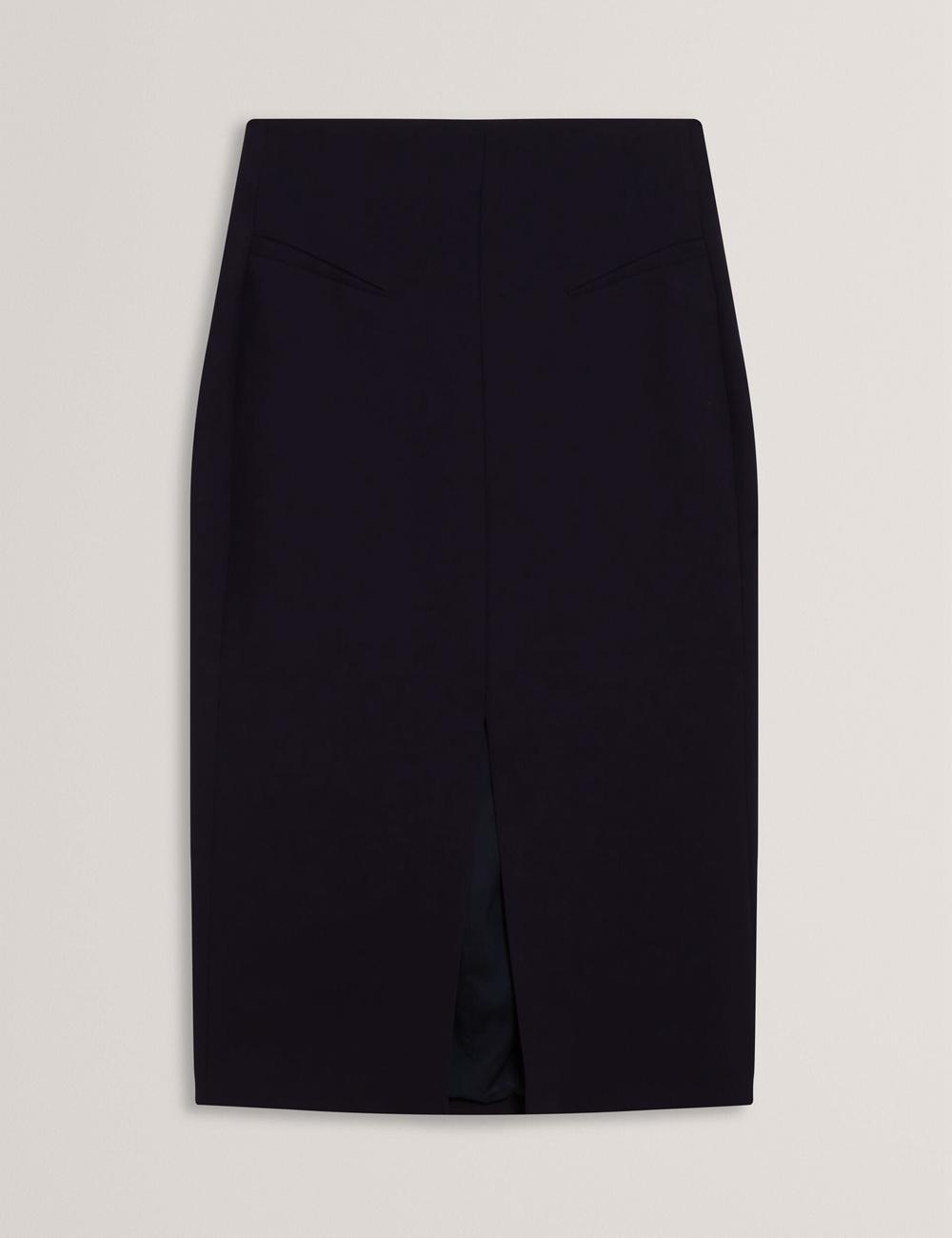 Navy Ted Baker MANABSL - Tailored Midi Pencil Skirt With Front Split Women Midi Skirts | Ireland  6079-GUNXW