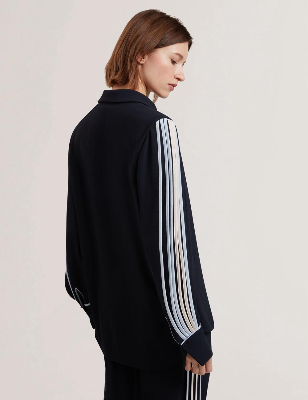 Navy Ted Baker MIRITI - Contrast Piping Detail Long Sleeve Women Casual Shirts | Ireland  3259-WXDRB