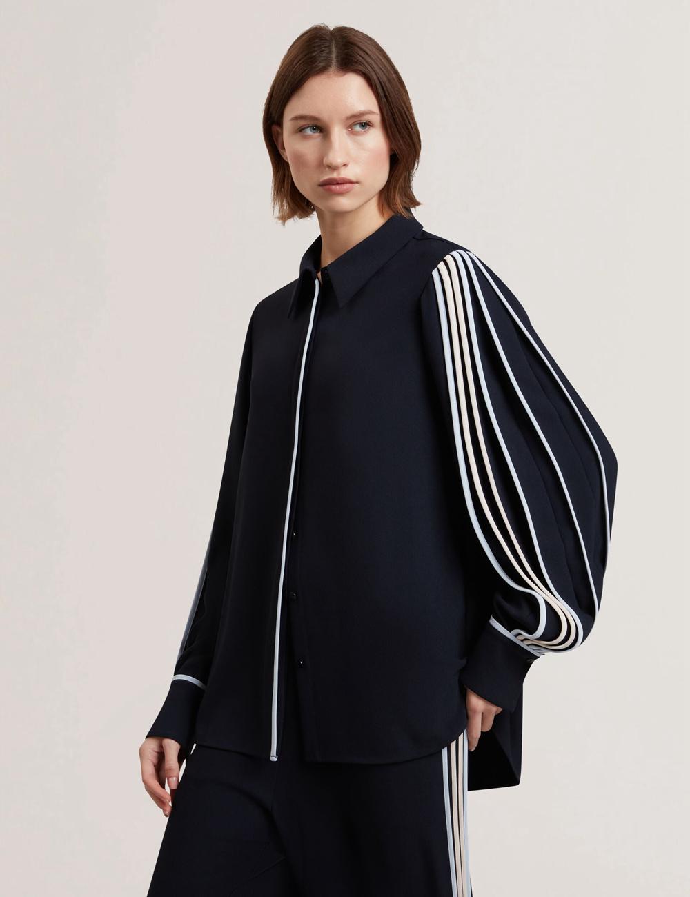 Navy Ted Baker MIRITI - Contrast Piping Detail Long Sleeve Women Casual Shirts | Ireland  3259-WXDRB