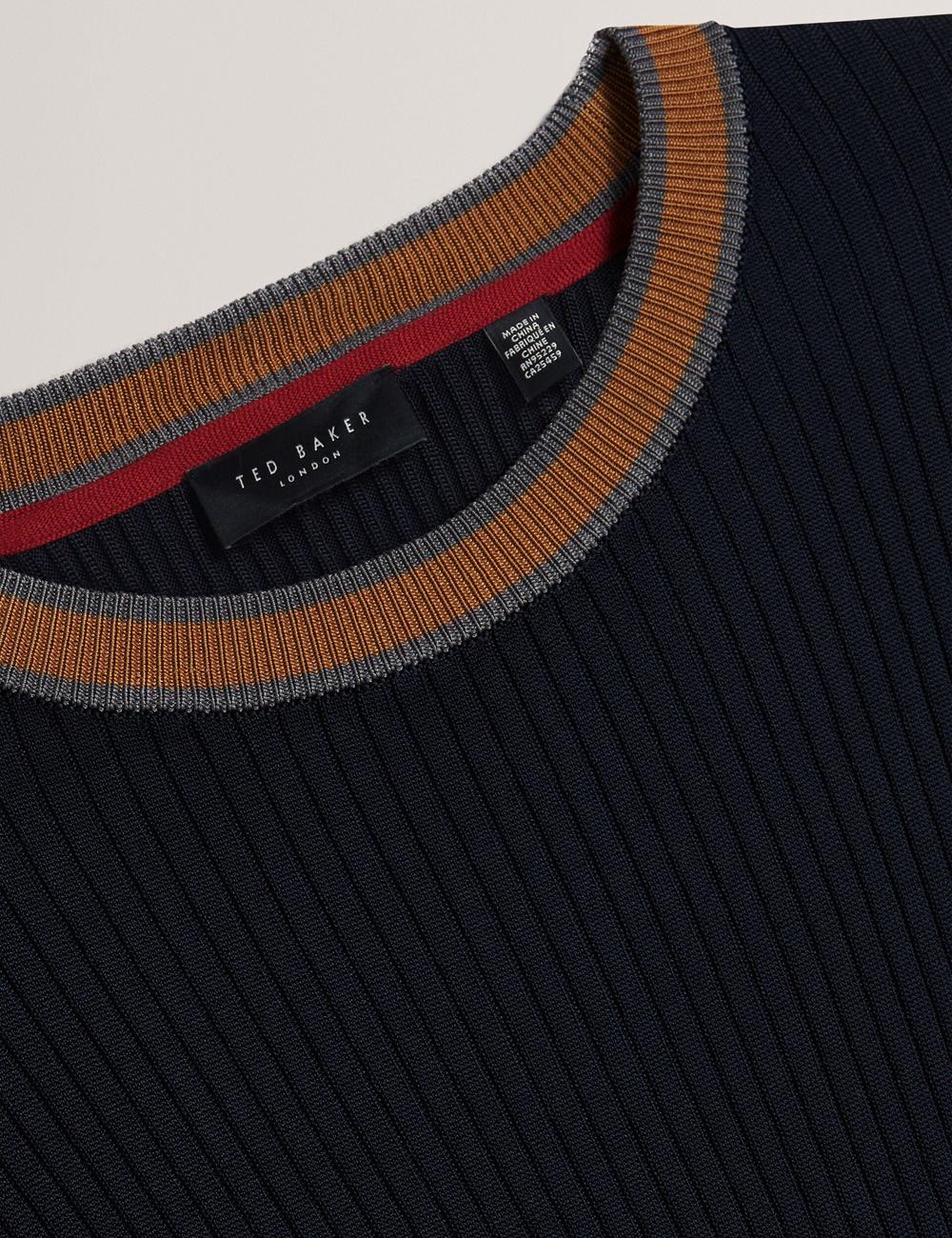 Navy Ted Baker NAYOR - Long Sleeve Rayon Ribbed Crew Neck Men Jumpers | Ireland  2781-KSRFP