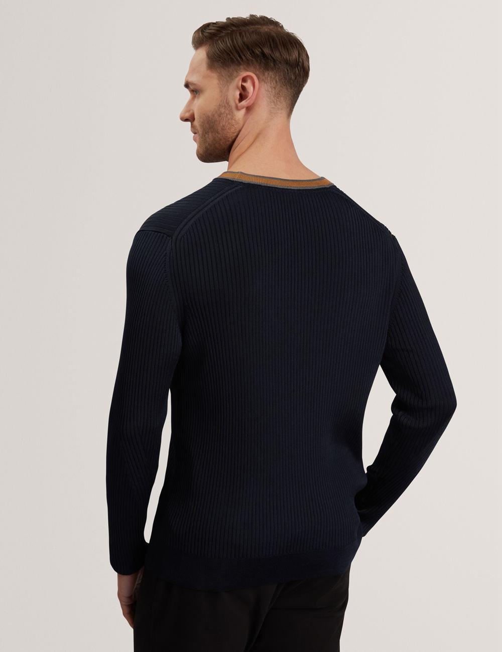 Navy Ted Baker NAYOR - Long Sleeve Rayon Ribbed Crew Neck Men Jumpers | Ireland  2781-KSRFP
