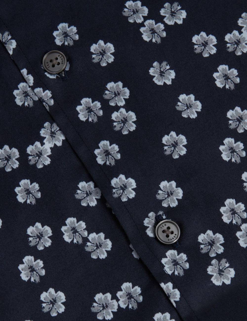 Navy Ted Baker NIKSHO - Short Sleeve Slim Ditsy Floral Men Casual Shirts | Ireland  8745-APZEW