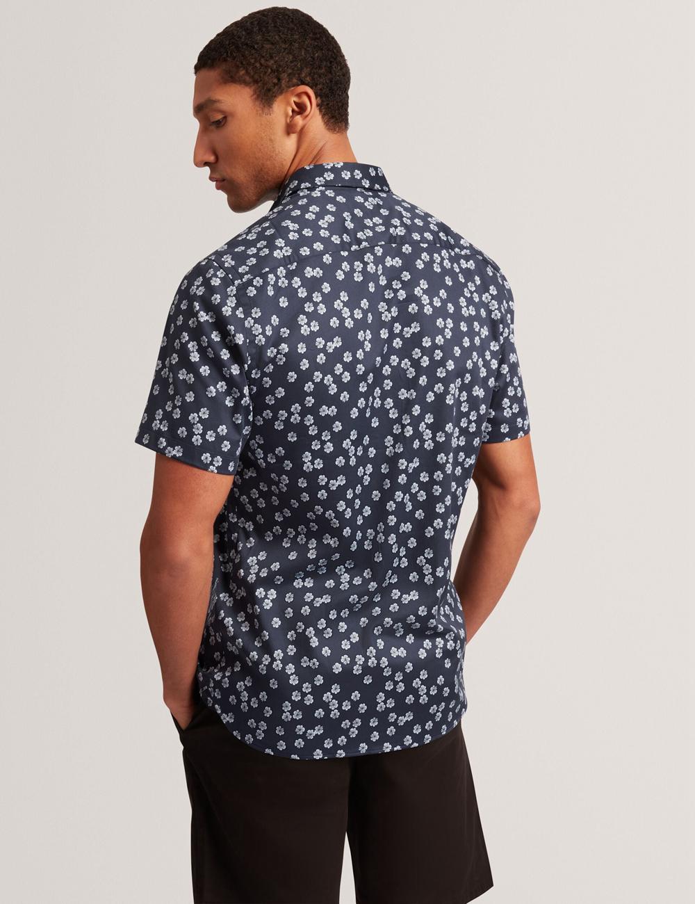 Navy Ted Baker NIKSHO - Short Sleeve Slim Ditsy Floral Men Casual Shirts | Ireland  8745-APZEW