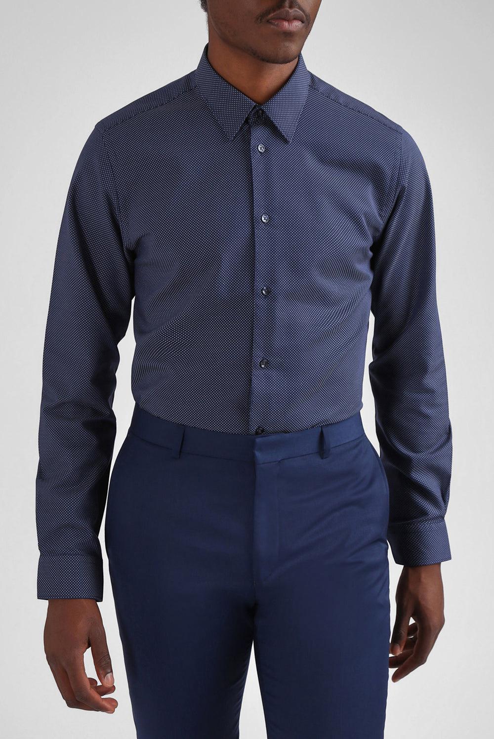 Navy Ted Baker ODAIR - Pin Dot Slim Fit Cotton Men Formal Shirts | Ireland  2719-BFJKT
