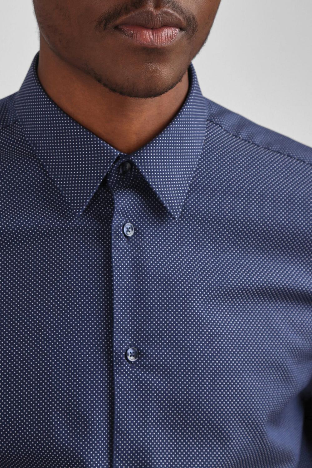 Navy Ted Baker ODAIR - Pin Dot Slim Fit Cotton Men Formal Shirts | Ireland  2719-BFJKT